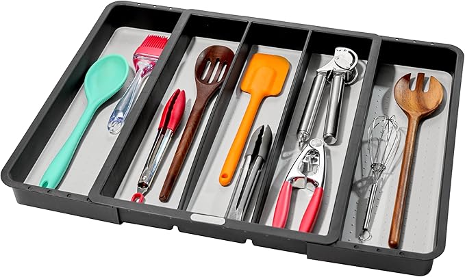 madesmart Expandable Utensil Tray - Granite| CLASSIC COLLECTION| 5-Compartments | Kitchen Organizer | Soft-Grip Lining | Easy to Clean | BPA-Free