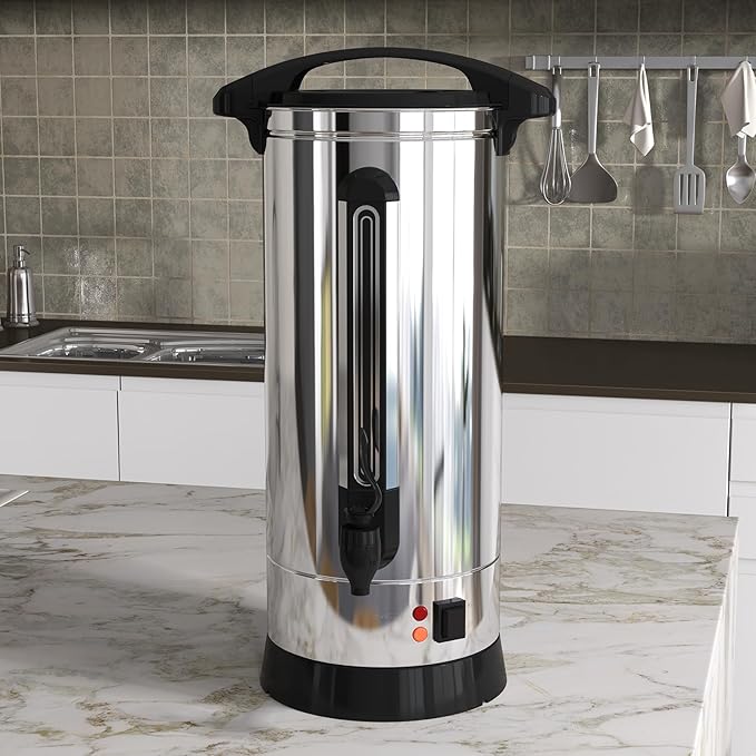 Commercial Coffee Urn 10L 60-Cups, Double Layer Percolate Coffee Maker Dispenser Hot Water Urn Fast Brew, for Water, Tea, Beverage at Catering