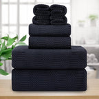 8 Piece Oversized Bath Towels Set Black,2 Extra Large Bath Towel Sheets,2 Hand Towels and 4 Washcloths 600 GSM Highly Absorbent Quick Dry Towels Set for Bathroom Hotel