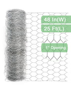 Garden Poultry Chicken Wire Netting - 48 '' × 25 ' Garden Fence Animal Barrier, Chicken Wire for Crafts, 1 inch Mesh Poultry Netting Fence, Pet/Rabbit/Chicken Wire Fencing