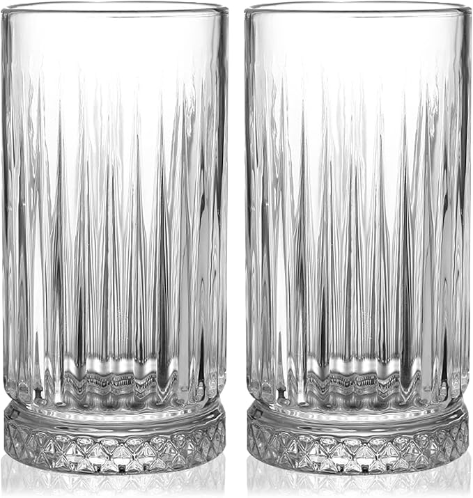 Tall Drinking Glasses Set of 4-16oz Glass Cups for Kitchen - Elegant Highball Glassware for Water, Ice Coffee, Cocktail, Cold Beverage