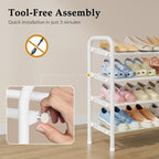 Shoe Rack for Closet,4 Tier Shoe Organizer, 28“ Metal Shelf Can Expandable to 42“, for Bedroom, Entryway, Living Room, Garage, Adjustable to 24 Pairs Shoes, White