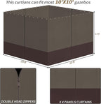 Gazebo Privacy Curtains 10' x 10' with Zipper 4-Panels Side Wall Universal Replacement for Patio, Outdoor Canopy, Garden and Backyard Khaki and Brown (Curtain Only)