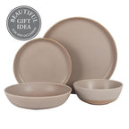 Gibson Elite Laguna Bliss 16 Piece Stoneware Reactive Glaze (Service for 4) Ceramic Plates and Bowls Dinnerware Set - Matte Beige-Gray W/Terracotta Bottom