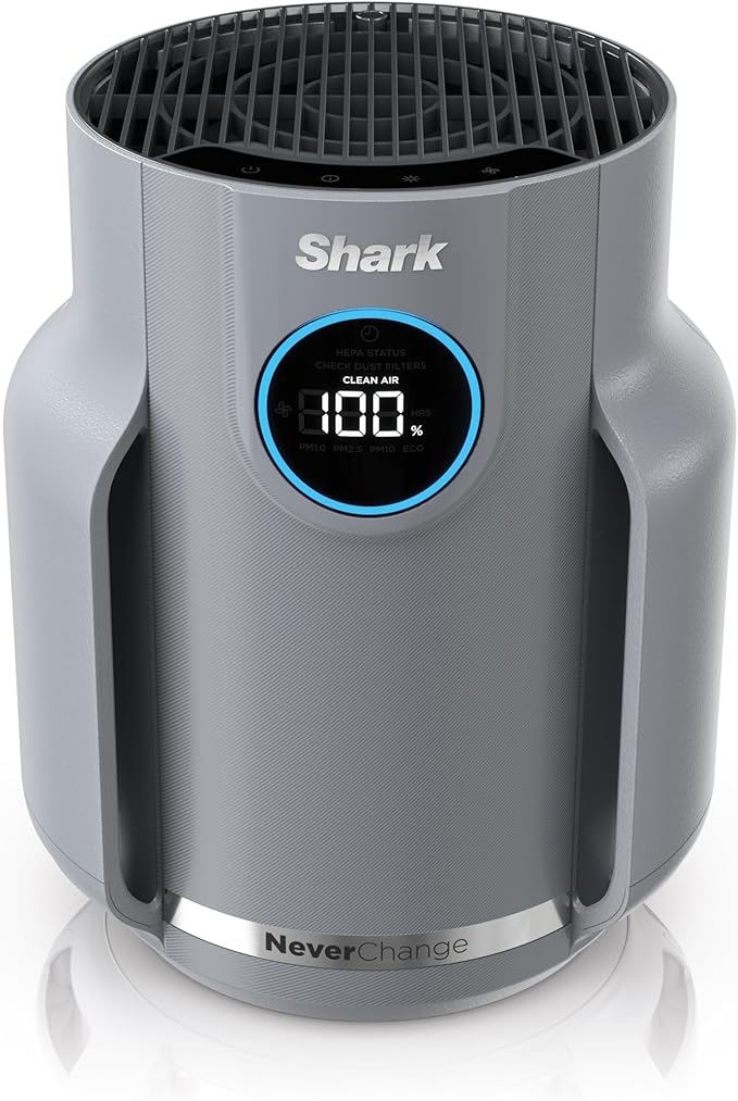 Shark Air Purifier for Home, NeverChange Compact Pro, for Bedroom, Nursery, Home Office, Dorm, HEPA-Exceeding Filter, Captures Pollutants, Pet Dander, Dust, Odor, Smoke, and More, HP071BRN, Winter Fog