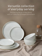 Famiware Saturn Speckled Dinnerware Sets for 8 (24 Pieces), Stoneware Plates and Bowls Dish Set - Chip and Scratch Resistant, Microwave and Dishwasher Safe, White