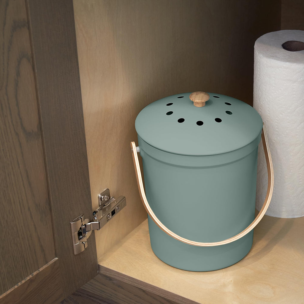 Beautiful Kitchen Compost Bin with Smell Proof Lid - Rust Proof and Odorless Compost Bucket for Your Countertop with No Smell Filters - Easy to Clean 1.1 Gallon Bin Looks Great On Any Kitchen Counter