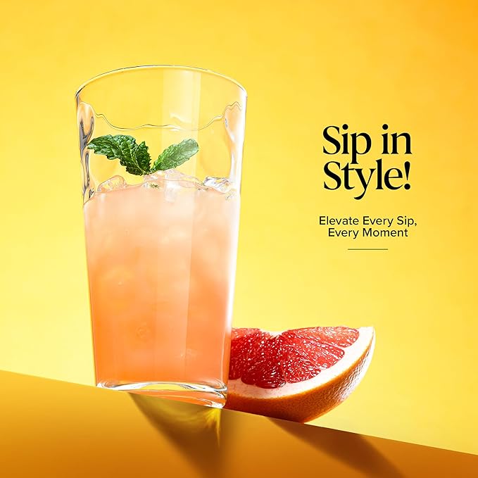 Highball Drinking Glasses Set of 10 Glass Cups by Home Essentials, 17 Oz. Glassware, for Water, Juice, Cocktails, Iced Tea