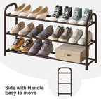 Expandable Shoe Rack for Closet, 3-Tier Shoe Organizer for Closet, Metal Adjustable Black Shoe Shelf Storage Organizer, Free Standing Shoe Rack for Entryway