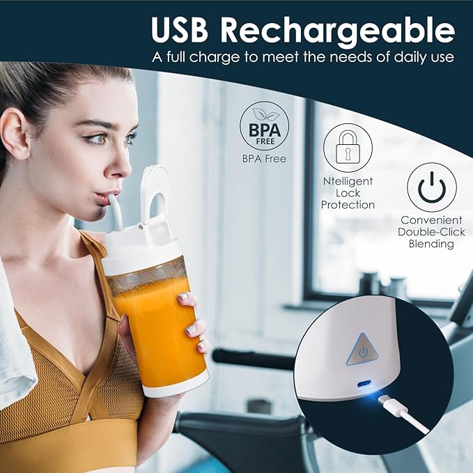 Personal Blender Wireless 24oz Cordless Mini 360 Watt Portable Blender-for Smoothies Freshly Squeezed Juices 6000mAh Self Cleaning and BPA Free Portable Juicer with 6 Sharp Blade Pearl White