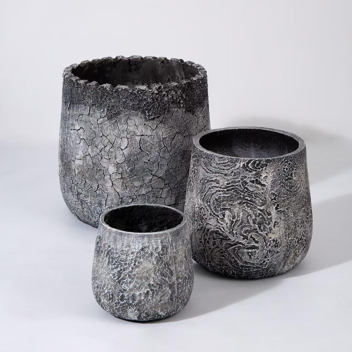 Craft flowerpots 18"+13"+9" Dia Round Concrete Planter Set of 3 Large Outdoor/Indoor Planter Pots Containers with Drainage Holes and Rubber Plug for Home Garden (Dark Gray, Large)