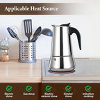 6 Cup Moka Pot Percolator Italian Coffee Maker 300ml Stovetop Espresso Mocha Stainless Steel Greca Coffee Maker Classic Cafe Makers Suitable for Induction Cookers Ceramic Stoves Tummy