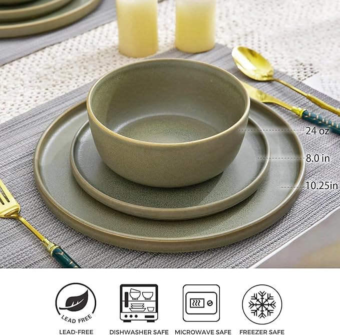 AmorArc Stoneware Dinnerware Sets for 8,Reactive Ceramic Plates and Bowls Set,Highly Chip and Crack Resistant | Dishwasher & Microwave Safe | Round Dishes Set Service for 8 (24pc)