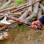 Viking Axe of Ragnar Lothbrok Hunting Axe with Rosewood Handle - Hand-Forged High Carbon Steel Sharp Blade, Handmade Camping Axes, Hatchet-Norse Ax, Tomahawk Vikings Bearded Axes, with Leather Sheath