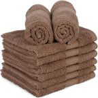 Casa Lino Face Towels & Body Wash Cloths for Showering - 100% Cotton Wash Cloths for Bathroom - Highly Absorbent & Quick Drying Washcloth Set - Cotton Washcloths 24 Pack (12" x 12") - (Brown)