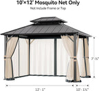 Covered Outdoor Universal Gazebo Mosquito Netting Replacement - 10' x 12' 4-Panel Screen Walls with Double Zipper for Outdoor Patio Canopy Garden Gazebos, Slate Gray and Beige