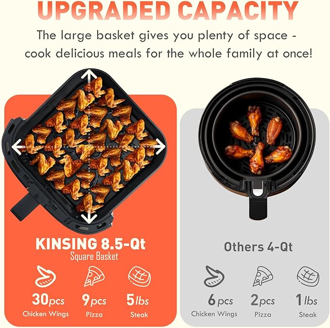Air Fryer 8 in 1, XL 8.5 QT Large Airfryer with View Windows,MAX 450℉ for Crispy, 85% Less Oil, Fast Roast, Preheat, Shake, Bake, Non-Stick Basket for Easy Clean, With Professional Recipes