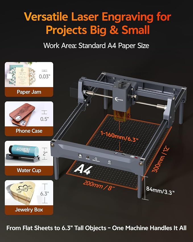 Laser Engraver 10W Laser Engraving Machine for Wood Metal Acrylic Glass Stone, Powerful DIY CNC Portable Laser Cutter 7.9" x 11.8" (Near A4) Offline Engraving Carverall K15 Pro, 10000mW, Class 1
