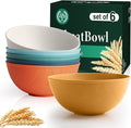 Homienly Wheat Straw Bowls Set of 6, 40 OZ Cereal Bowls for Kitchen, Unbreakable Soup Bowl with Unique Texture, Alternative to Plastic Bowl for Decoration, Microwave & Dishwasher Safe, Reusable,Multi
