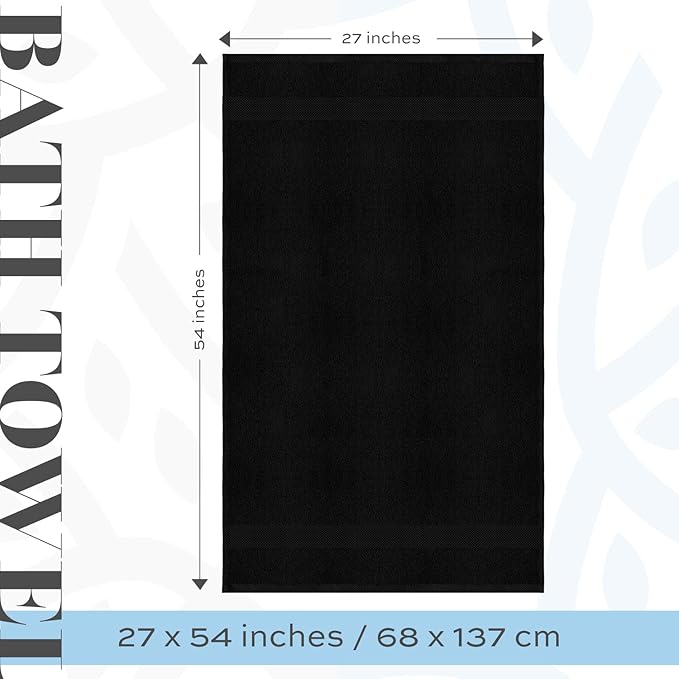 White Classic Luxury Bath Towels Set of 4 Large - 700 GSM Cotton Ultra Soft Bath Towels 27x54 | Highly Absorbent and Quick Dry | Hotel Towels for Bathroom Luxury, Plush Shower Towels, Black