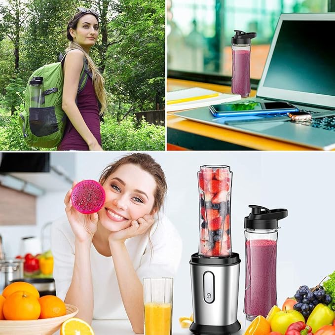 Electric Smoothie Blender, Powerful Small Blender with 2 Portable 20oz Tritan blender Bottles, BPA-Free Personal Blender with 4 Stainless Steel Blades, Mixer Smoothie Maker for Shakes and Smoothies