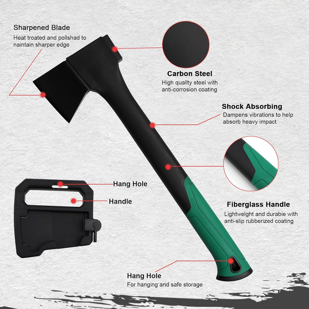 Camping Hatchet 17.6 Inch,Survival Hatchet Tactical for Wood Chopping and Kindling,Hatchet Axewith V Grind Blade, Lightweight Nylon Fiber Handle,for Outdoor Survival, Gardening, Hiking(S)