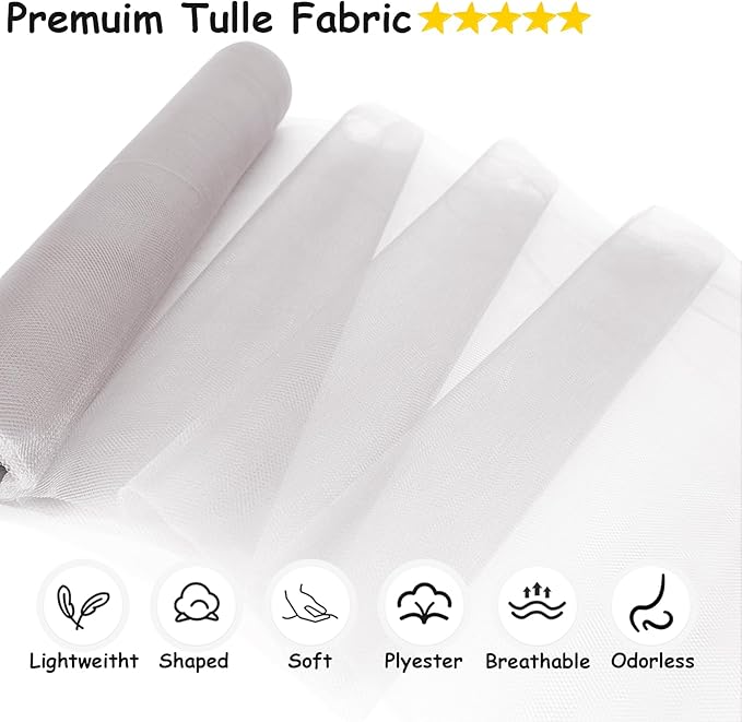Silver Tulle Fabric Rolls, 54 Inch by 10 Yards (30 ft) Tulle Ribbon for Wedding Party Decoration Sheer Fabric Spool Bolt, Ceiling Decor, Tutu Skirt, Christmas Gift Wrapping, Soft & Drape (Silver)