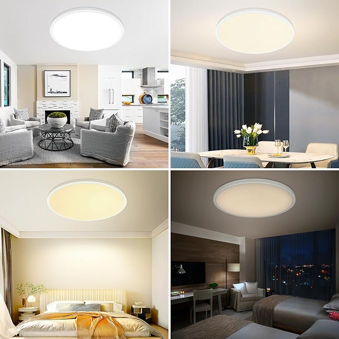 24 Inch Led Ceiling Light Fixture, Ultra Thin Flush Mount, Dimmable with Remote Control, 56W, 5600 Lumen, Modern, Round, White, for Kitchen, Dining Room, Bedroom, Living Room, Home Office