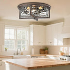 16" D Industrial Flush Mount Ceiling Light, Large 3-Light Farmhouse Close to Ceiling Lights for Hallway, Kitchen, Bathroom, Dining Room (Oil Rubbed Bronze,)