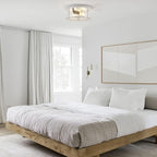 LamQee Flush Mount Ceiling Light with Clear Hammered Glass, Industrial 2-Lights Farmhouse Close to Ceiling Light Fixtures Round Low Profile for Kitchen Hallway Foyer Entrance Bedroom Rustic White