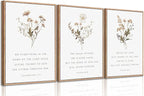Framed Wildflower Bible Floral Canvas Wall Art Christian Verses Floral Paintings Pictures Decor Botanical Scripture Room Posters Prints for Bedroom Living Room Office Christian Scene Home Decorate