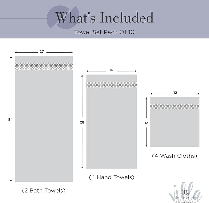 100% Combed Cotton Bathroom Towel Set of 10- 2 Bath Towels, 4 Hand Towels, 4 Wash Cloths, Sustainable, Soft, Highly Absorbent 10 Piece Cotton Bath Towel Set for Hotels, Spa, Bathroom, Dorm, Navy Blue
