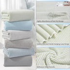 8-Piece Premium Towel Set for Bathroom|2 Oversized Large Bath Sheet,2 Hand Towels,4 Washcloths|Soft Cozy Highly Absorbent Fast Dry Microfiber Shower Towel Set for Hotel Bathroom Essentials,Green White