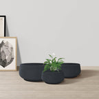 Kante 21.6",16.9",and 12.5" Dia Round Charcoal Elegant Planters (Set of 3), Outdoor Indoor Garden Plant Pot with Drainage Hole and Rubber Plug for Home & Patio