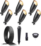 Black Brass Low Voltage Landscape Spotlights(6-Pack) Kit 12V LED with 100 Feet Wire and 30Pack Connectors for Outdoor Yard Garden Patio Without Transformer