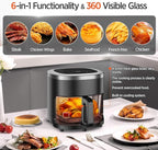 4.5QT Air Fry,Glass Air Fryer,6-IN-1 Air Fryer with Viewing Glass Pot,Roast, Reheat, Dehydrate, Air Crisp Technology,Nonstick & Dishwasher Safe Basket,97% Less Oil,Features Digital Timer