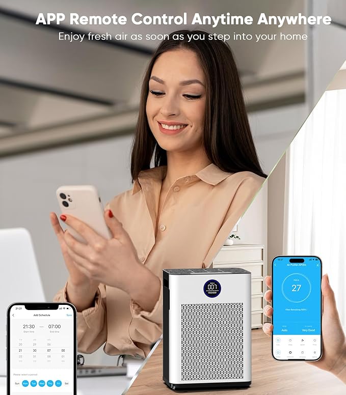 FRESHDEW Air Purifier for Home Up to 2300ft² With H14 True HEPA Smart WiFi Control & Double-Sided Intake | 22dB Ultra Quiet for Bedroom/Pet Homes | Removes Smoke, Odors, Pollen, Dust, Dander
