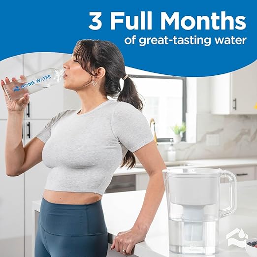 HOMEWATER 10-Cup Pitcher Filter (White) – BPA-Free, High-Capacity 2.4L Pitcher with Fast-Flow Carbon Filter, Wide Mouth for Easy Pouring, Removable Filter Replacement, Locking Lid, and Dishwasher-Safe