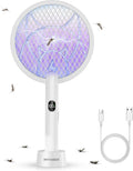 Electric Fly Swatter Racket, 2 in 1 Mosquito Bug Zapper 4100V Handheld Mosquito Killer with 1800 mAh Rechargeable Battery, Purple Light and 3-Layer Safety Mesh for Indoor Outdoor Grey