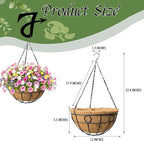 Classic Round Wire Hanging Basket 4 Packs 12 Inch Deep Coco Liner Water-Absorbing All-Weather Garden Deck Hanging Planter with Chain Flower Pot
