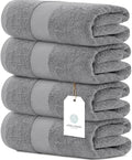 White Classic Luxury Bath Towels Set of 4 Large - 700 GSM Cotton Ultra Soft Bath Towels 27x54 | Highly Absorbent and Quick Dry | Hotel Towels for Bathroom Luxury, Plush Shower Towels, Light Grey