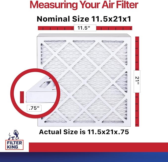 Filter King 11.5x21x1 Air Filter | 12-PACK | MERV 11 HVAC Pleated A/C Furnace Filters | MADE IN USA | Actual Size: 11.5 x 21 x .75"