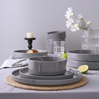 Famiware Nebula Plates and Bowls Set, 24 Pieces Dinnerware Sets, Dishes Set for 8, Dark Gray