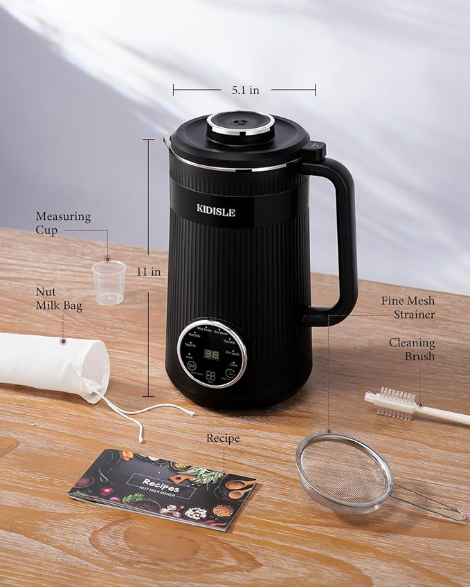 32oz Automatic Soy Machine for Homemade Almond, Oat, Coconut, Soy, Plant Based Milks and Non Dairy Beverages with Delay Start/Keep Warm/Self-Cleaning/Boil Water, Black
