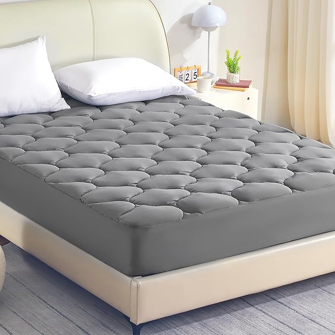 SLEEP ZONE Twin XL Mattress Pad for Children & Adults, Pillow top Mattress Topper for College Dorm, Soft & Skin Friendly, Deep Pocket Cooling Mattress Protector Cover, All Season Use (Grey, Twin XL)