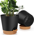 8-Inch Plant Pots, Self-Watering Planters with Drainage Holes & Saucers for Indoor and Outdoor Plants (2-Pack,Black)