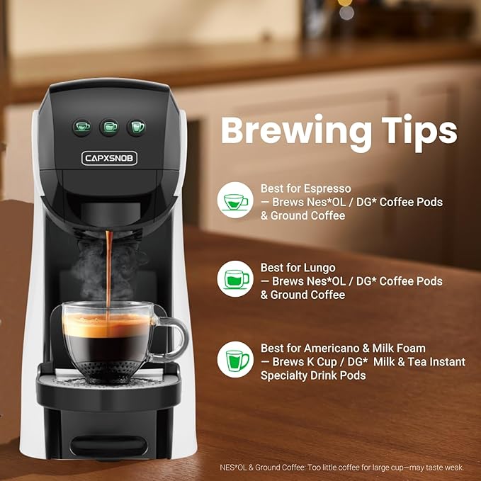 Warriors1 Coffee Maker for Keurig K Cup, Espresso Machine for Nespresso Original, Dolce Gusto Coffee Pods, Ground Coffee, Coffee Machine for Cappuccino & Latte, Programmable, 20 Bar, 28 oz Reservoir