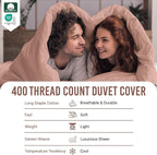 Pizuna Pure 100% Cotton King Duvet Cover Set, Luxurious 400 Thread Count Long Staple Cotton Sateen Weave with Button Closure (Combed Misty Rose Cotton Duvet Cover King)