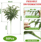 Artgar 50 Pcs Pine Branches - 18 Inch Artificial Green Pine Stem - Real Touch Pines Branches - Christmas Greenery Pines Branches for DIY Flower Arrangement Home Indoor Christmas Decor