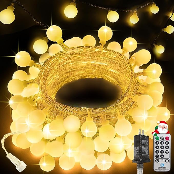 300LED Connectable Globe String Lights Indoor Outdoor for Bedroom, 108ft Warm White Christmas Lights with Remote, Waterproof Fairy Light Plug in 8 Modes for Room Classroom Wedding Christmas Decor